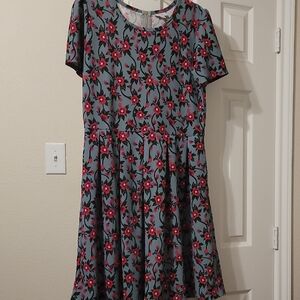 LuLaRoe Blue Dress with Red Floral Pattern